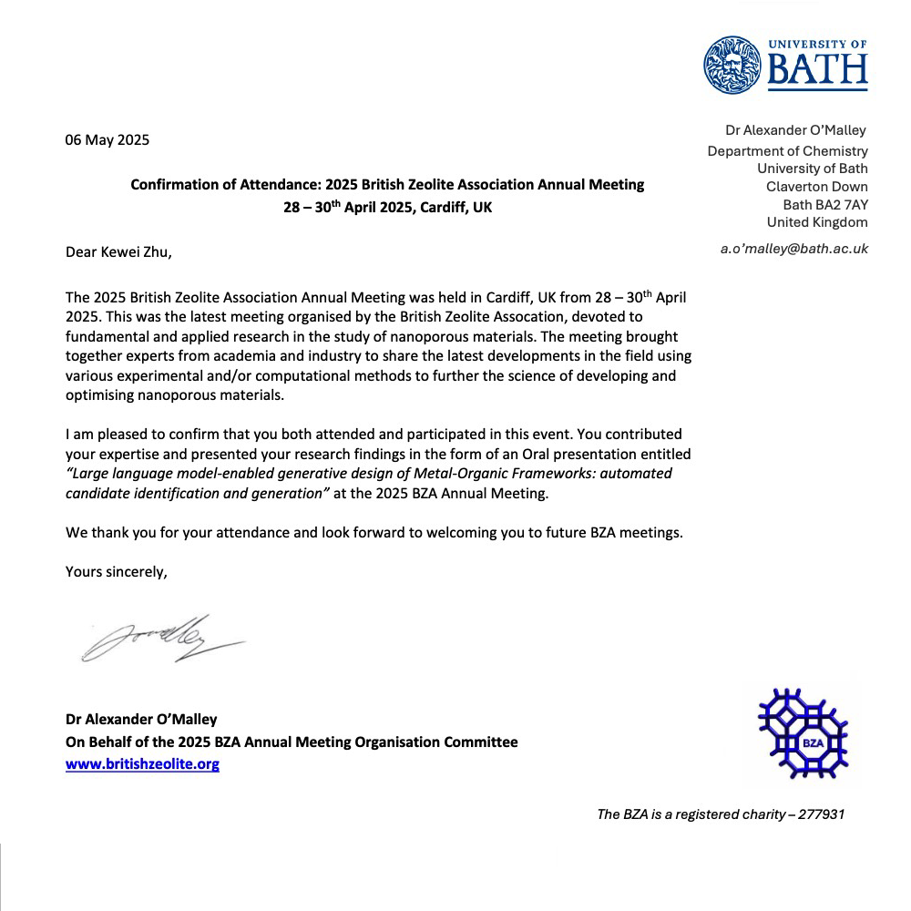 Certificate for BZA2025